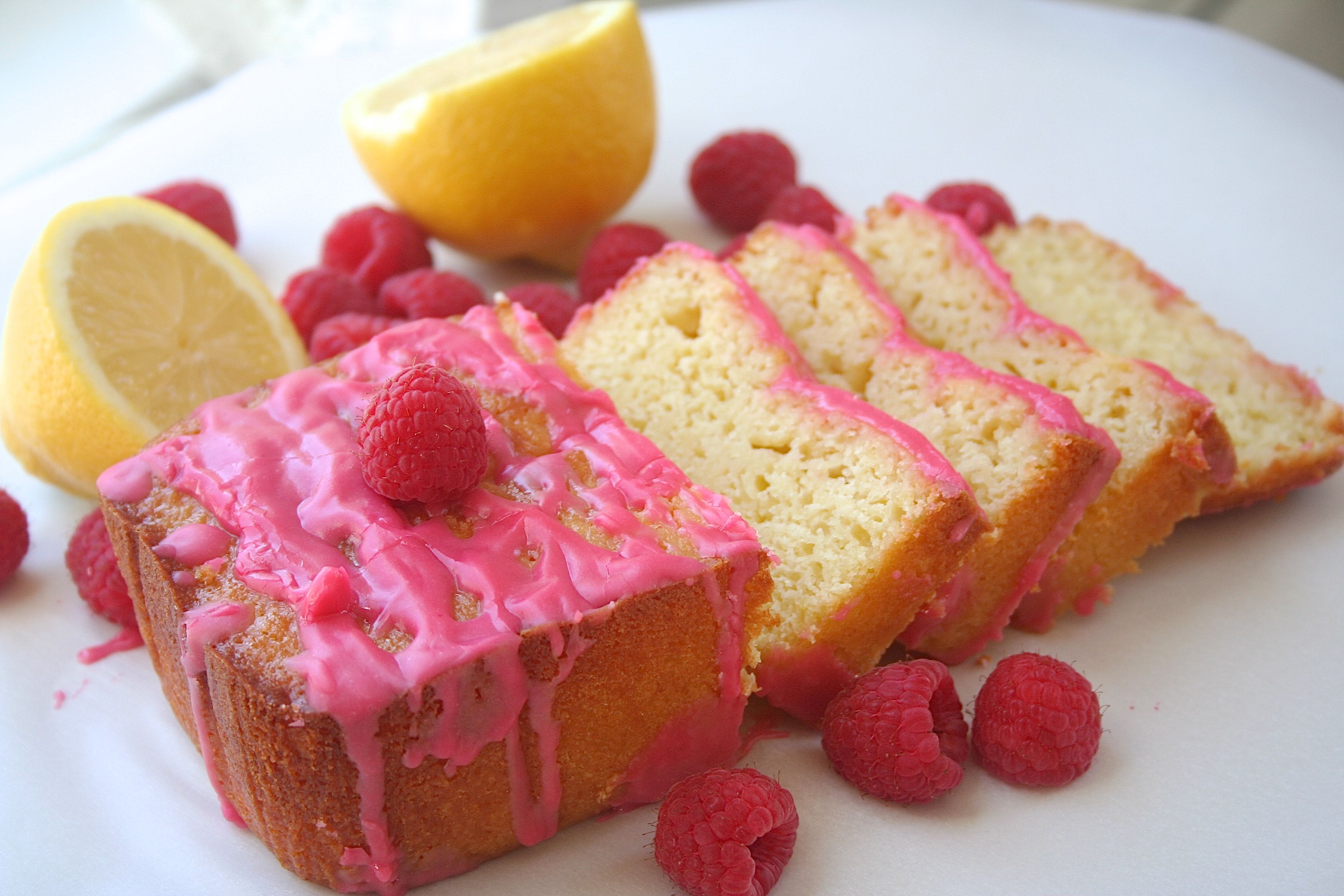 lemon cake with raspberry glaze