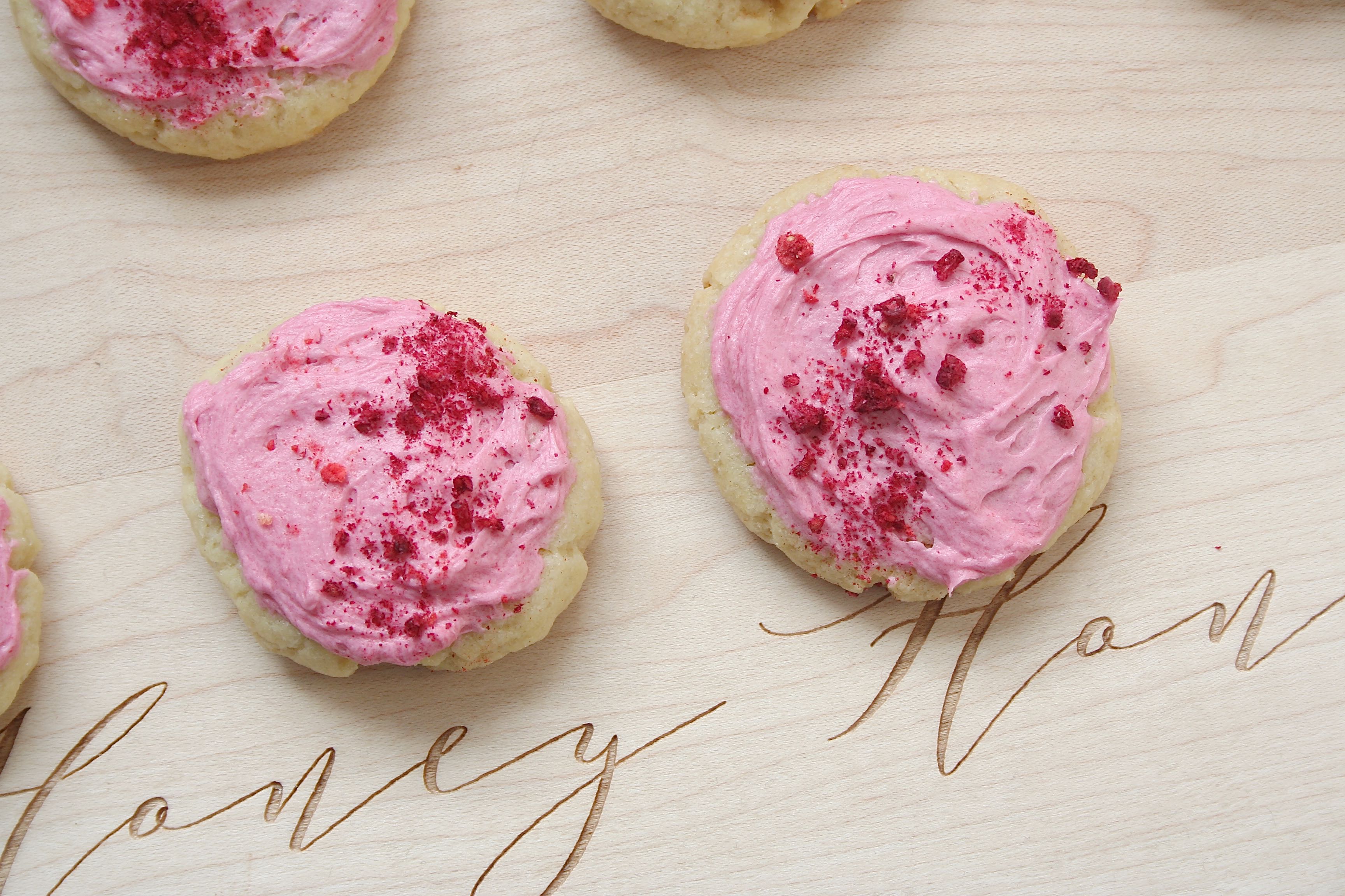 sugar cookies with berry buttercream