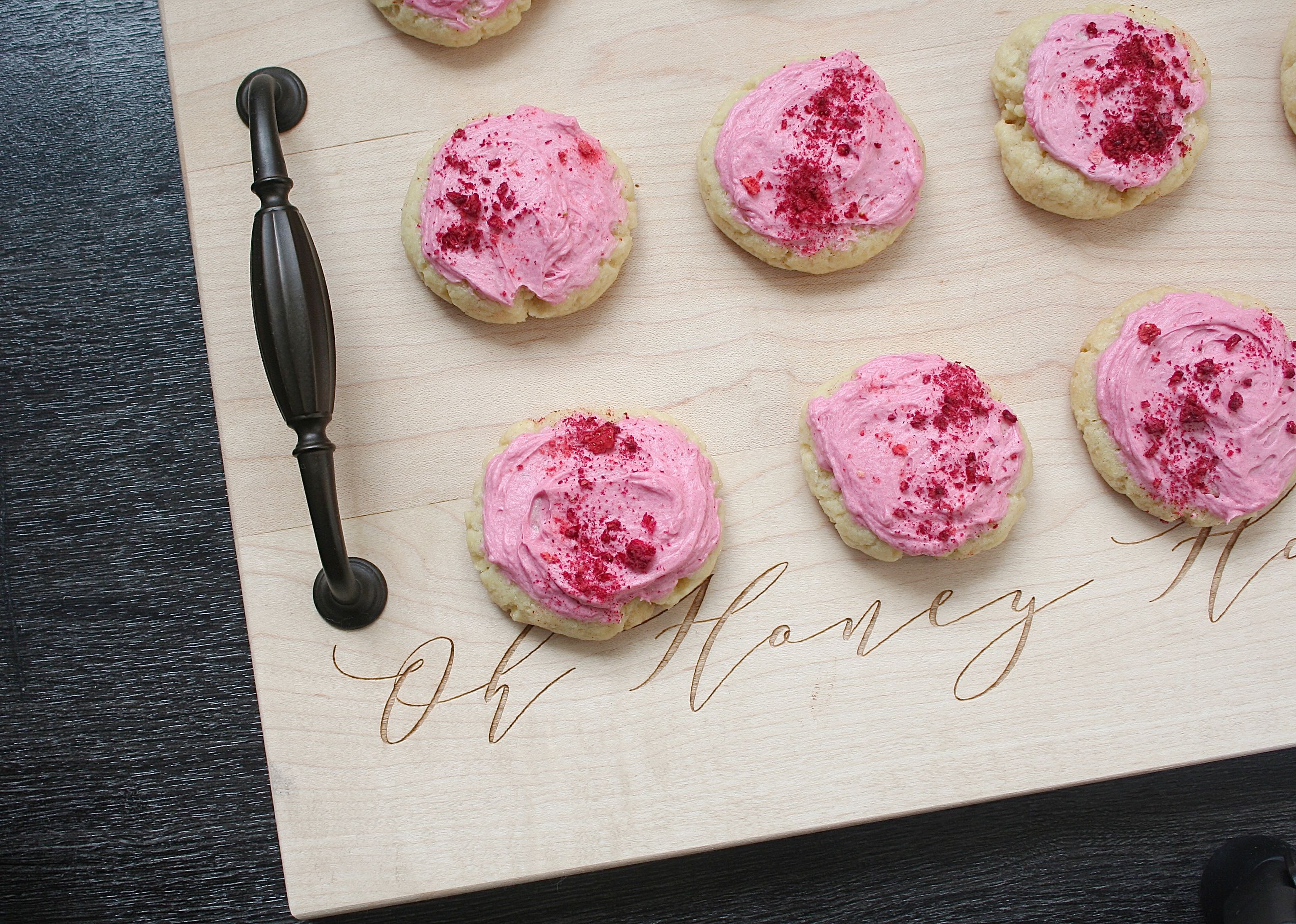 sugar cookies with berry buttercream