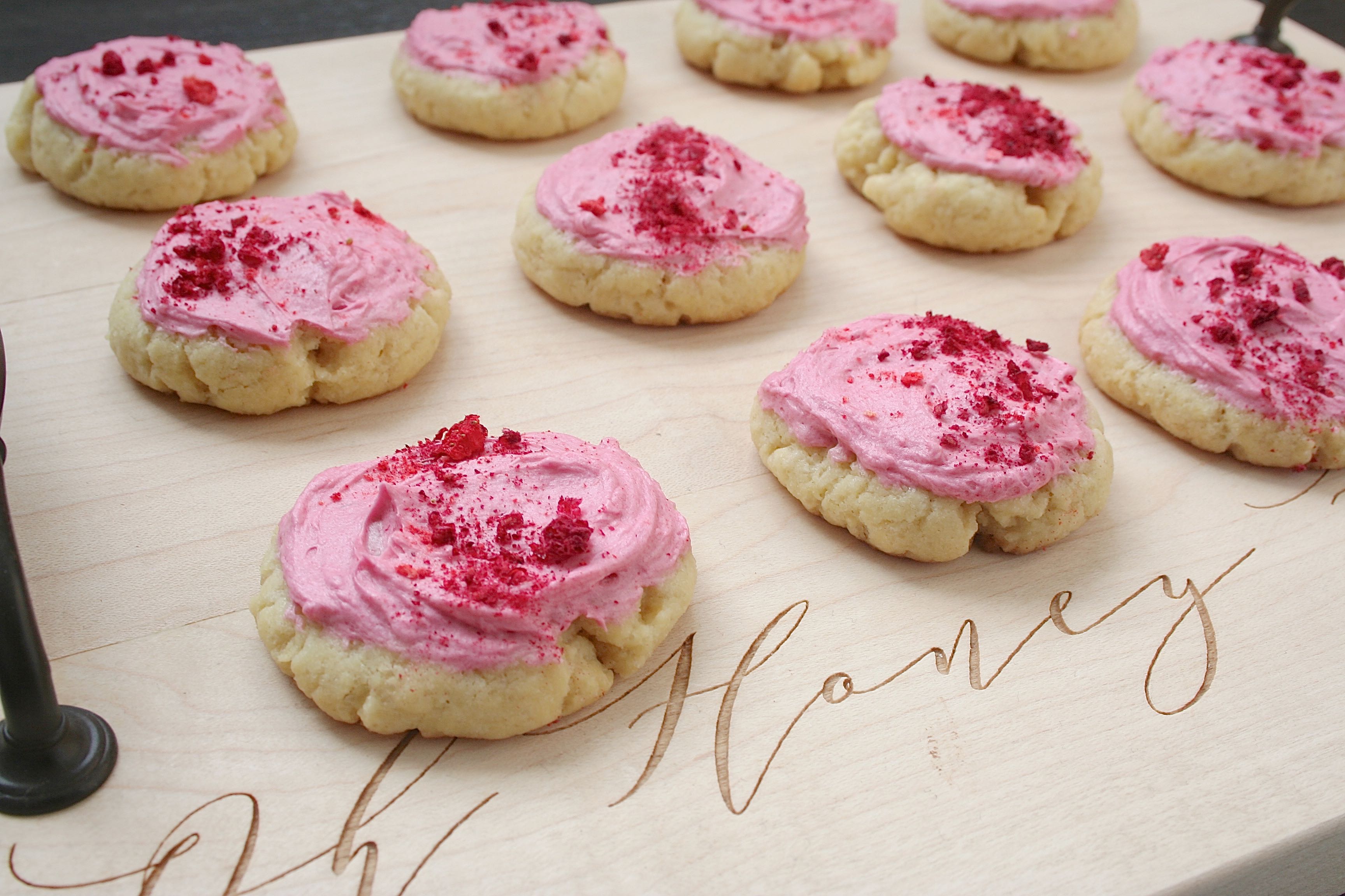 sugar cookies with berry buttercream