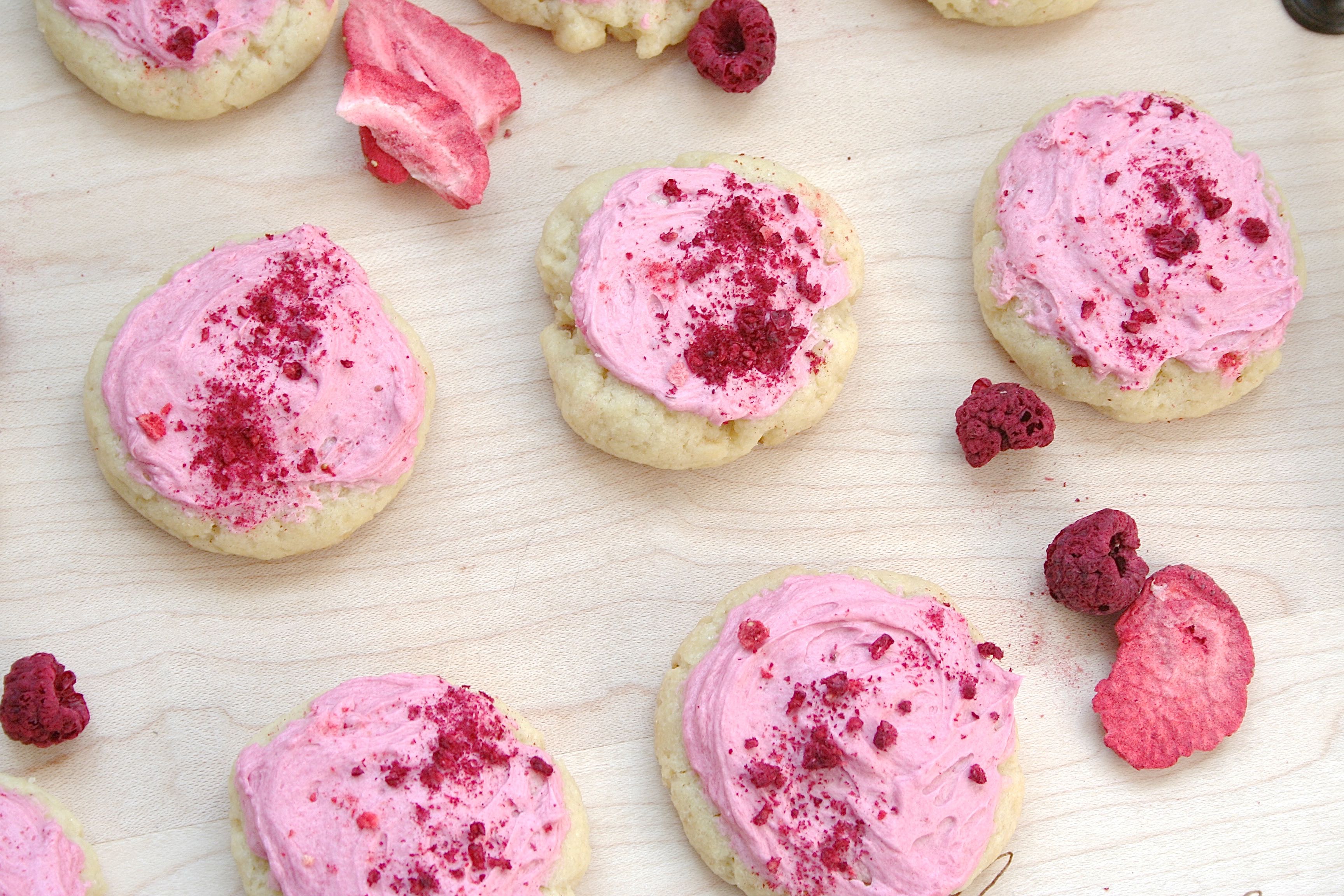 sugar cookies with berry buttercream