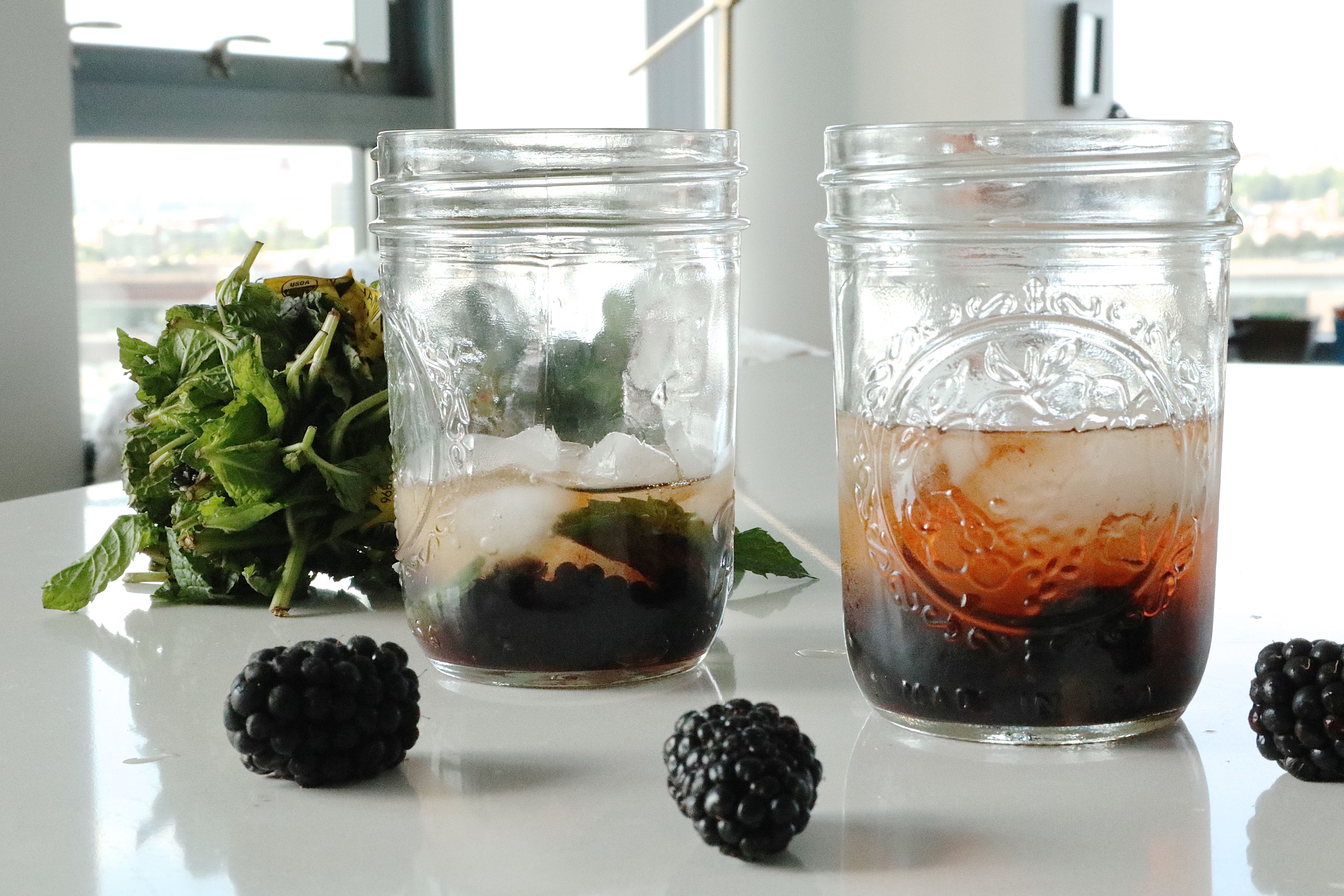 blackberry bourbon lemonade with mint